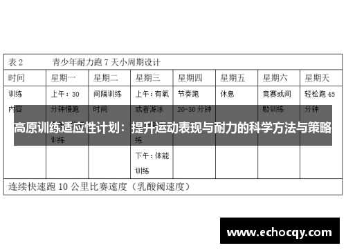 高原训练适应性计划：提升运动表现与耐力的科学方法与策略